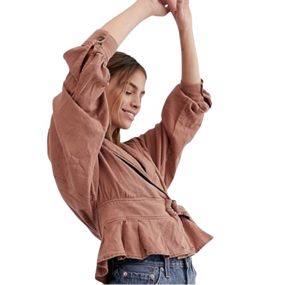 Free People Joani Boho Mauve Belted Peplum Jacket Size: M